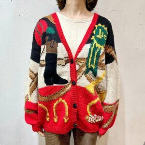 Vintage 90's Equestrian Theme Cardigan Sweater by The Eagle's Eye (Medium)